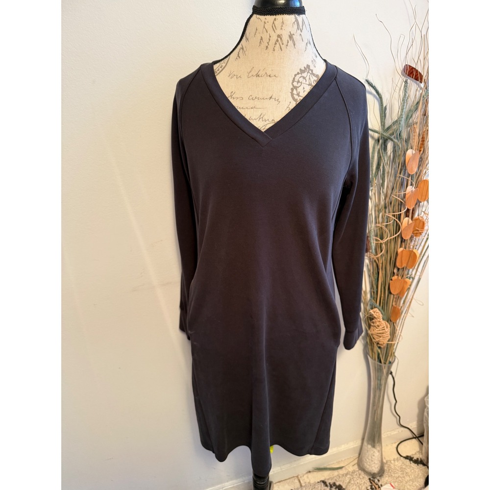 Athleta Seasoft‎ Dress Black Long Sleeve V Neck Pockets Size S